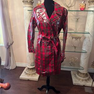 Forever 21 Red Plaid Raincoat Size Small New